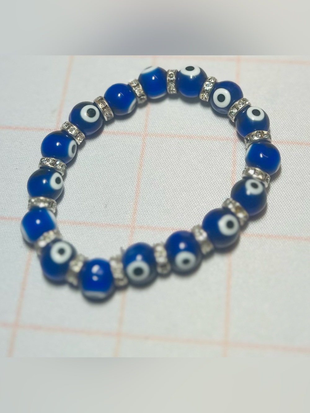 Blue Evil Eye Beaded Stretch Bracelet | Rhinestone Accent Bracelet